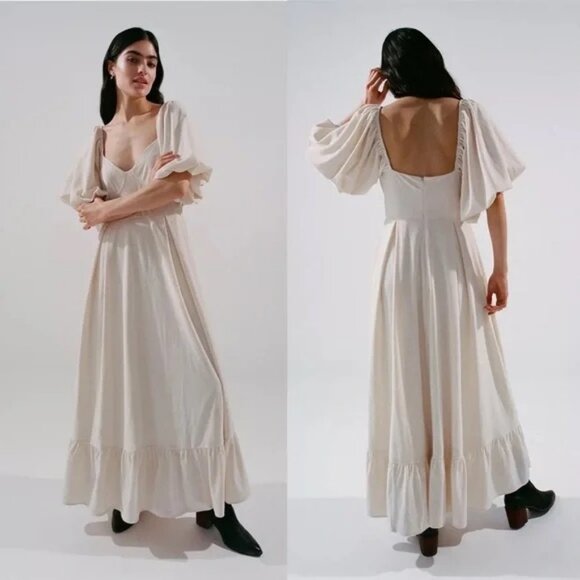 New Velvet Wedding Dress Maxi Puff Poof Sleeve Romantic Bustier Corset Bodice UO - Picture 14 of 16